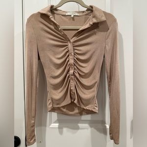 Women Button Up Beige/Tan Top size S